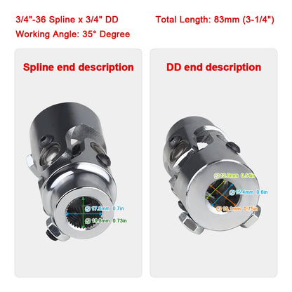Universal U-Joint Single Steering Shaft – 3/4”-36 Spline to 3/4” DD