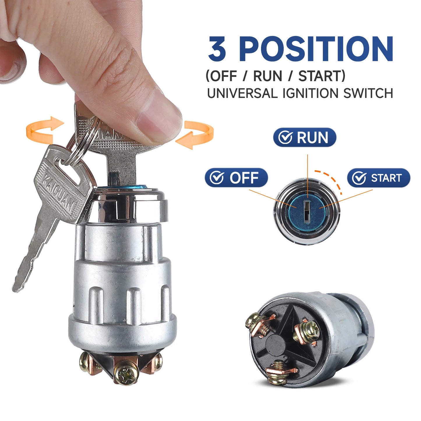 12V Universal 3-Position Engine Ignition Switch – With 2 Keys for Cars, Motorcycles, and Vehicles