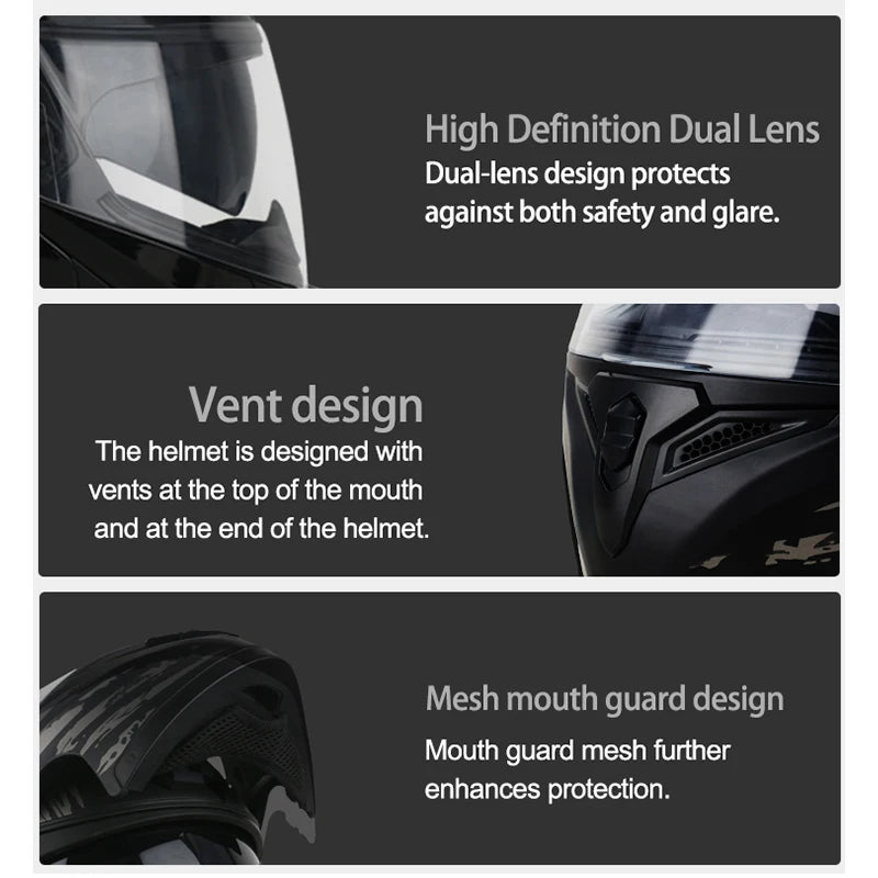 High-Quality DOT Motorcycle Helmet – Four Seasons Modular Flip-Up Motocross Racing Helmet