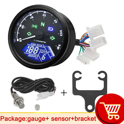 AD Universal Motorcycle LCD Digital Speedometer Odometer Tachometer – 1-4 Cylinders