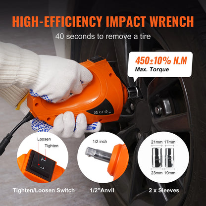 5T Electric Car Jack with Hydraulic Jack, Electric Impact Wrench, and Built-in Inflatable Pump