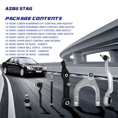 Front Lower & Upper Control Arm with Ball Joint 12-Piece Set for Mercedes-Benz W211 CLS550 CLS63 AMG E320 E55 E63 2003-2009