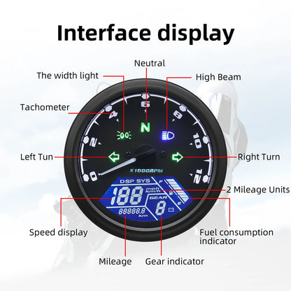 AD Universal Motorcycle LCD Digital Speedometer Odometer Tachometer – 1-4 Cylinders
