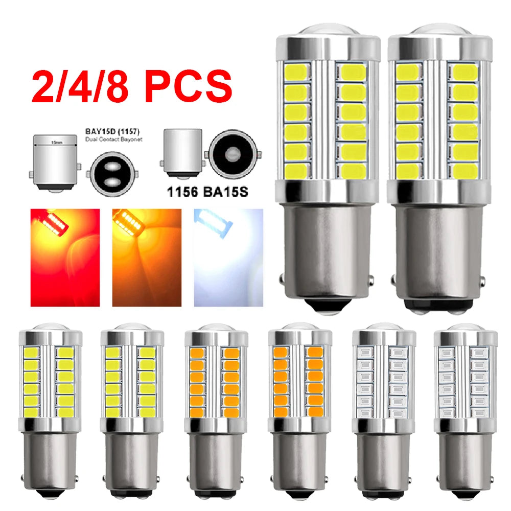 2/4/8PCS LED Car Bulbs – 1156/P21W & 1157/P21/5W – 12V 7000K