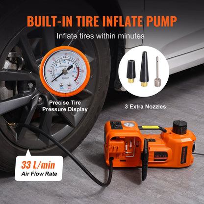 5T Electric Car Jack with Hydraulic Jack, Electric Impact Wrench, and Built-in Inflatable Pump