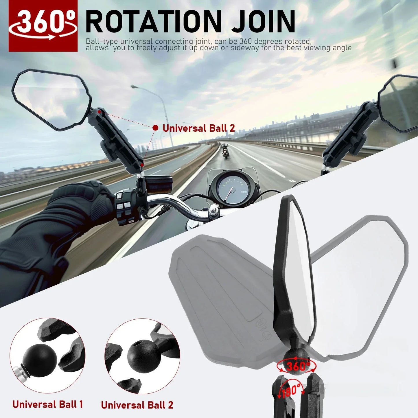Universal Motorcycle Side Mirrors – Adjustable & Folding