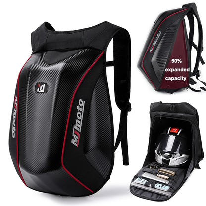 Carbon Fiber Motorcycle Backpack – Hard Shell Waterproof Helmet Bag