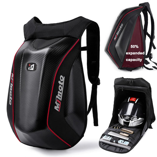 Carbon Fiber Motorcycle Backpack – Hard Shell Waterproof Helmet Bag