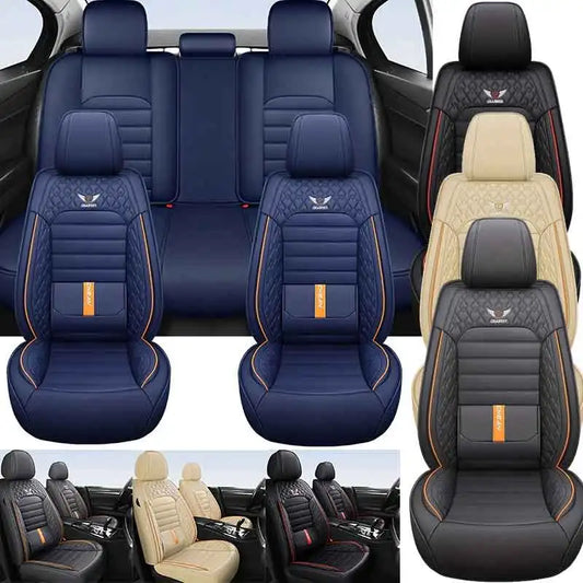5 Seat Full Set Breathable Napa Leather Car Seat Cover – Luxury Fitted, Ergonomic Design with Fixed Lumbar Support