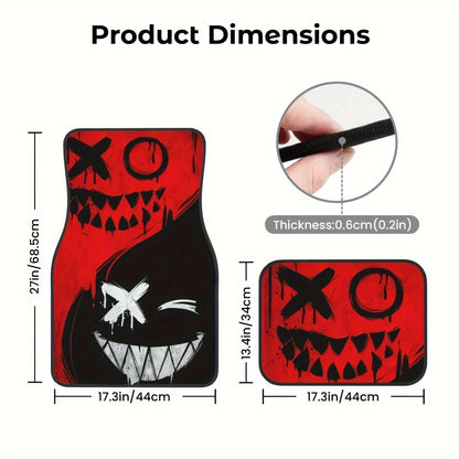 4pcs Cool Spooky Design Car Floor Mats – Vibrant Red with Black Accents
