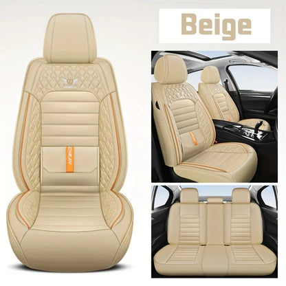 5 Seat Full Set Breathable Napa Leather Car Seat Cover – Luxury Fitted, Ergonomic Design with Fixed Lumbar Support
