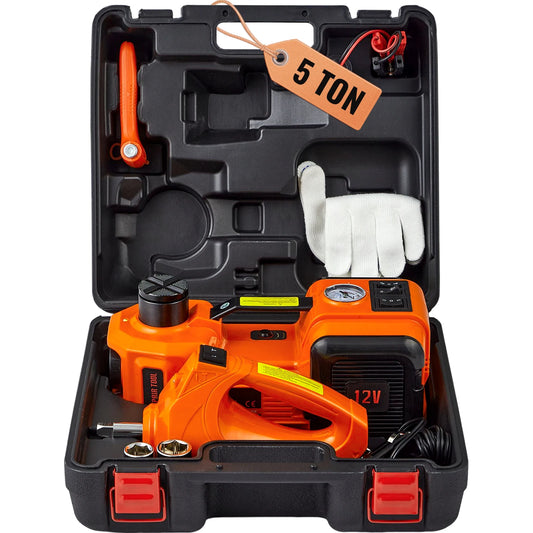 5T Electric Car Jack with Hydraulic Jack, Electric Impact Wrench, and Built-in Inflatable Pump