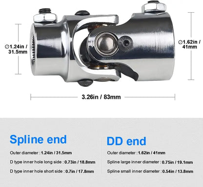 Universal U-Joint Single Steering Shaft – 3/4”-36 Spline to 3/4” DD