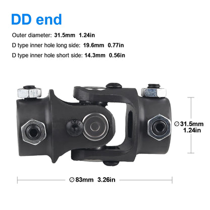 Single Steering Shaft Universal U-Joint – 3/4” DD x 3/4” Round, 83mm (3-1/4”) Length, Black