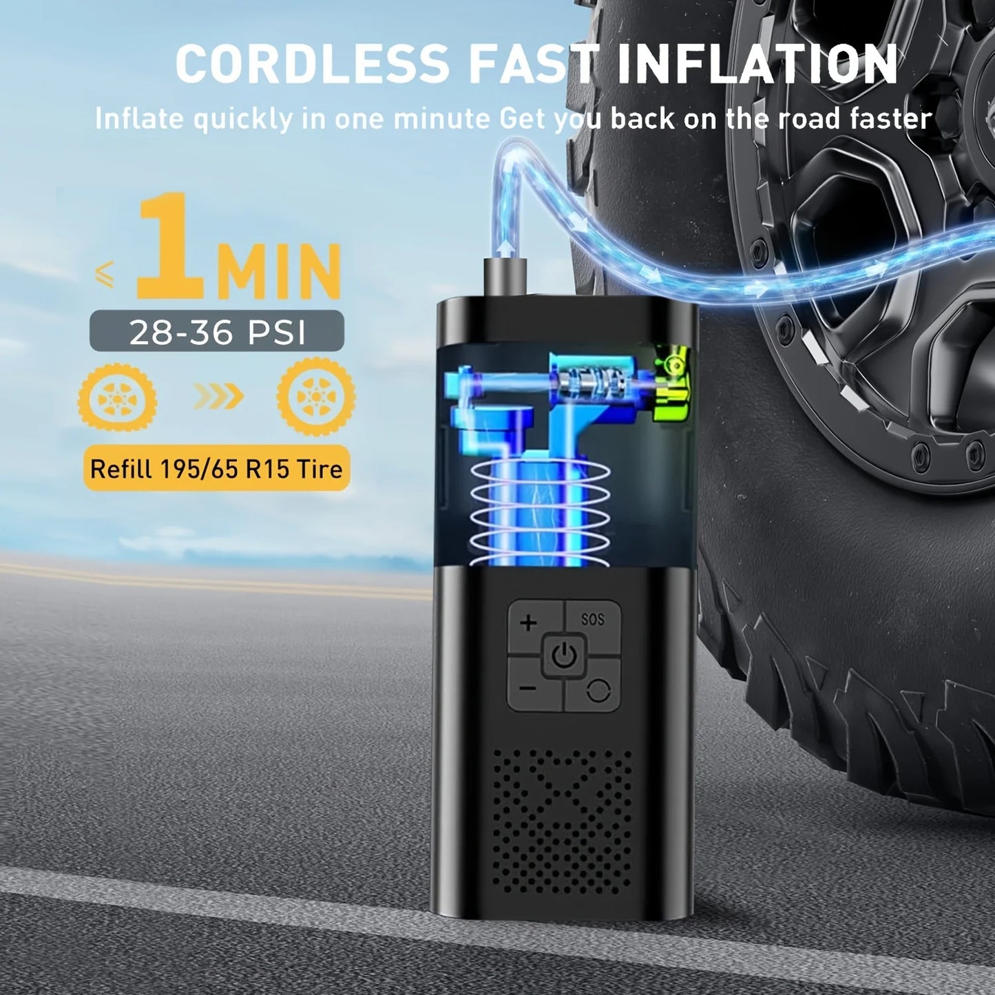 Portable Car Air Compressor – 150PSI Cordless Tire Inflator Pump with Digital Gauge