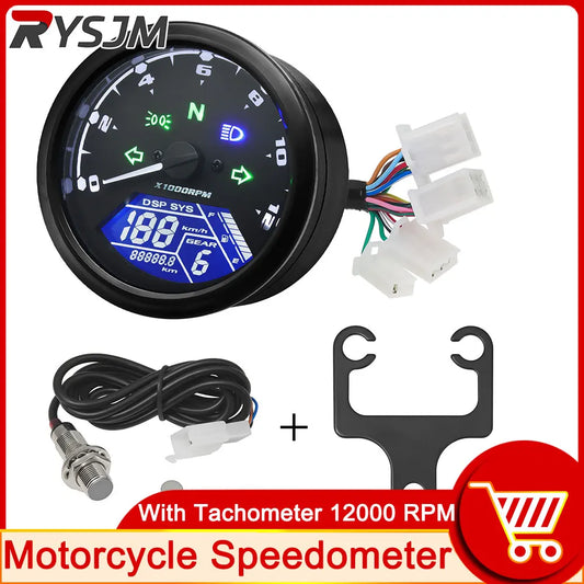 AD Universal Motorcycle LCD Digital Speedometer Odometer Tachometer – 1-4 Cylinders