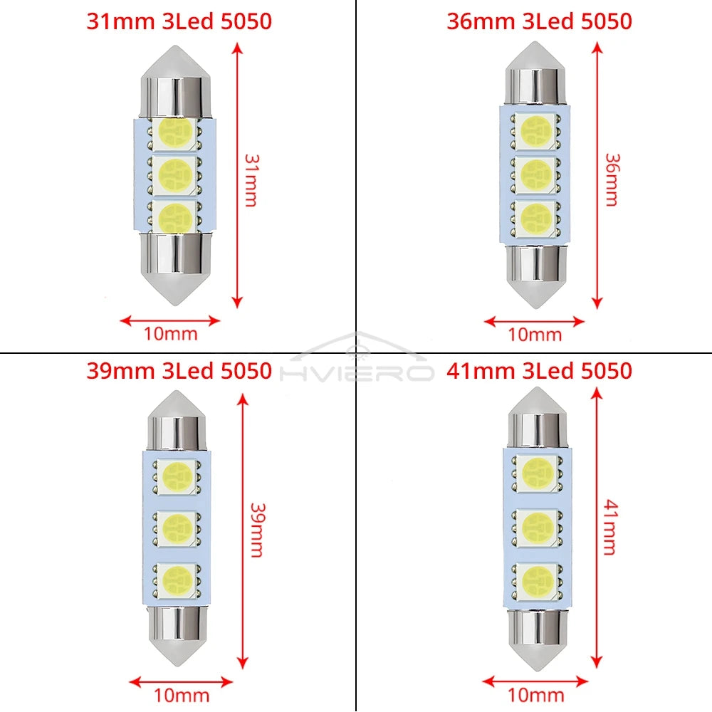 2PCS White LED Festoon Dome Light Bulbs