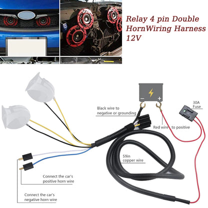 40A 12V Universal Car Horn Wiring Harness Relay Kit