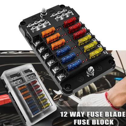6/12-Way Car & Boat Fuse Box Holder – Blade Fuse Block with Warning Indicator 12V/36V