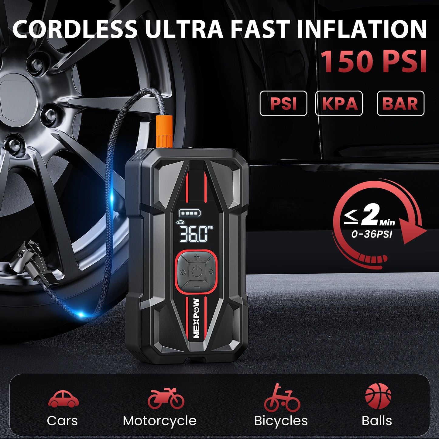 3000A Car Jump Starter & Air Compressor – 12V 59.2Wh Portable Battery Booster with PD 30W Fast Charge & 150PSI Air Pump