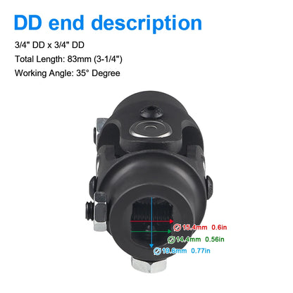 Single Steering Shaft Universal U-Joint – 3/4” DD x 3/4” Round, 83mm (3-1/4”) Length, Black