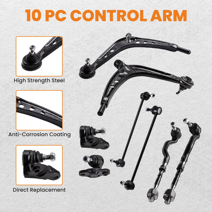 10PCS Suspension Control Arm & Ball Joint Tie Rod Kit