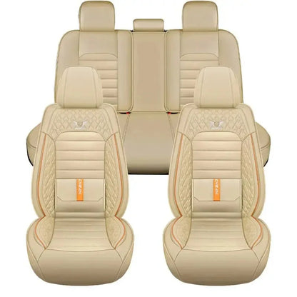 5 Seat Full Set Breathable Napa Leather Car Seat Cover – Luxury Fitted, Ergonomic Design with Fixed Lumbar Support