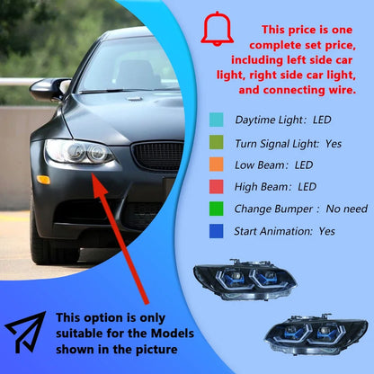 LED Auto Headlight Assembly for BMW 3 Series E92/E93 320i 325i M3 (2007-2010) – Projector Lens with Startup Effect