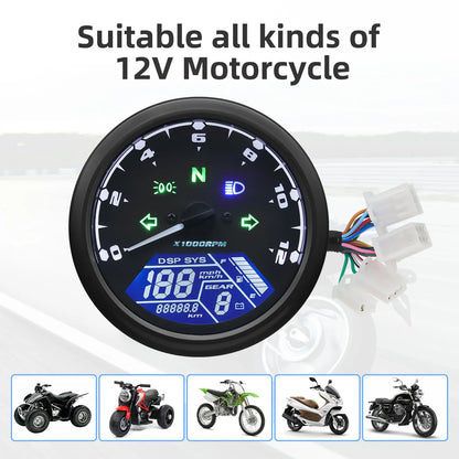 AD Universal Motorcycle LCD Digital Speedometer Odometer Tachometer – 1-4 Cylinders