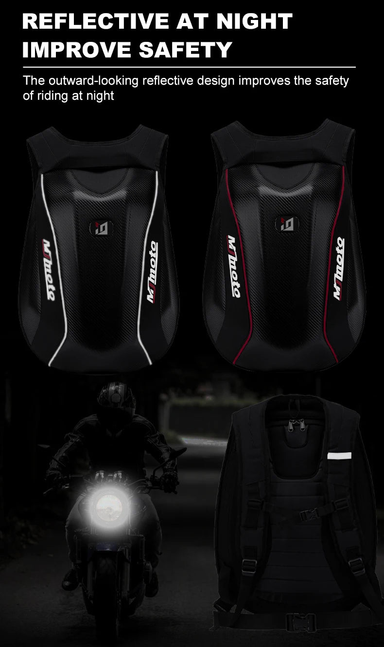 Carbon Fiber Motorcycle Backpack – Hard Shell Waterproof Helmet Bag