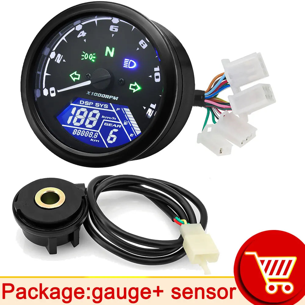 AD Universal Motorcycle LCD Digital Speedometer Odometer Tachometer – 1-4 Cylinders